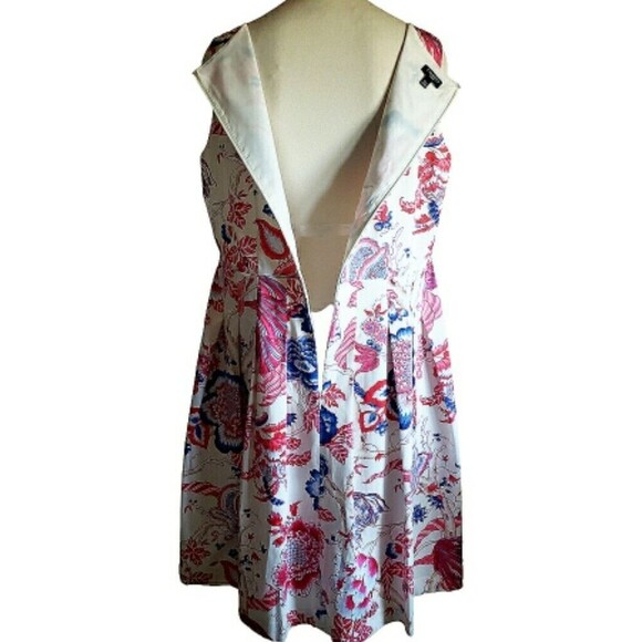 Talbots Dress 12 White Pink Floral Pockets Pleated Fit Flare Boho lined Midi - Picture 6 of 13